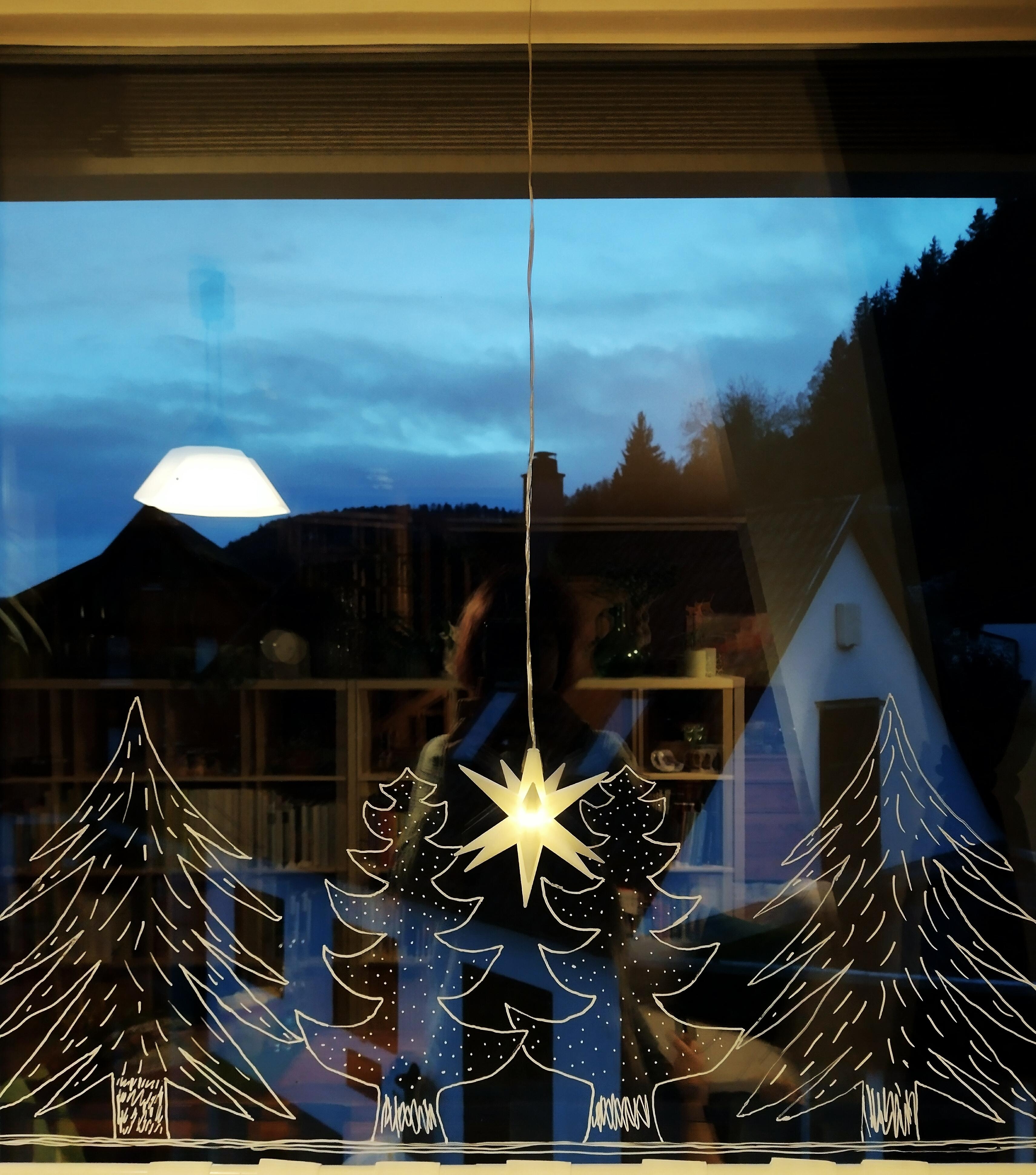 #zeichnung #tanne #kreidefarbe #stern #fensterdeko #weihnachtlich #winterlich #tannenbaum