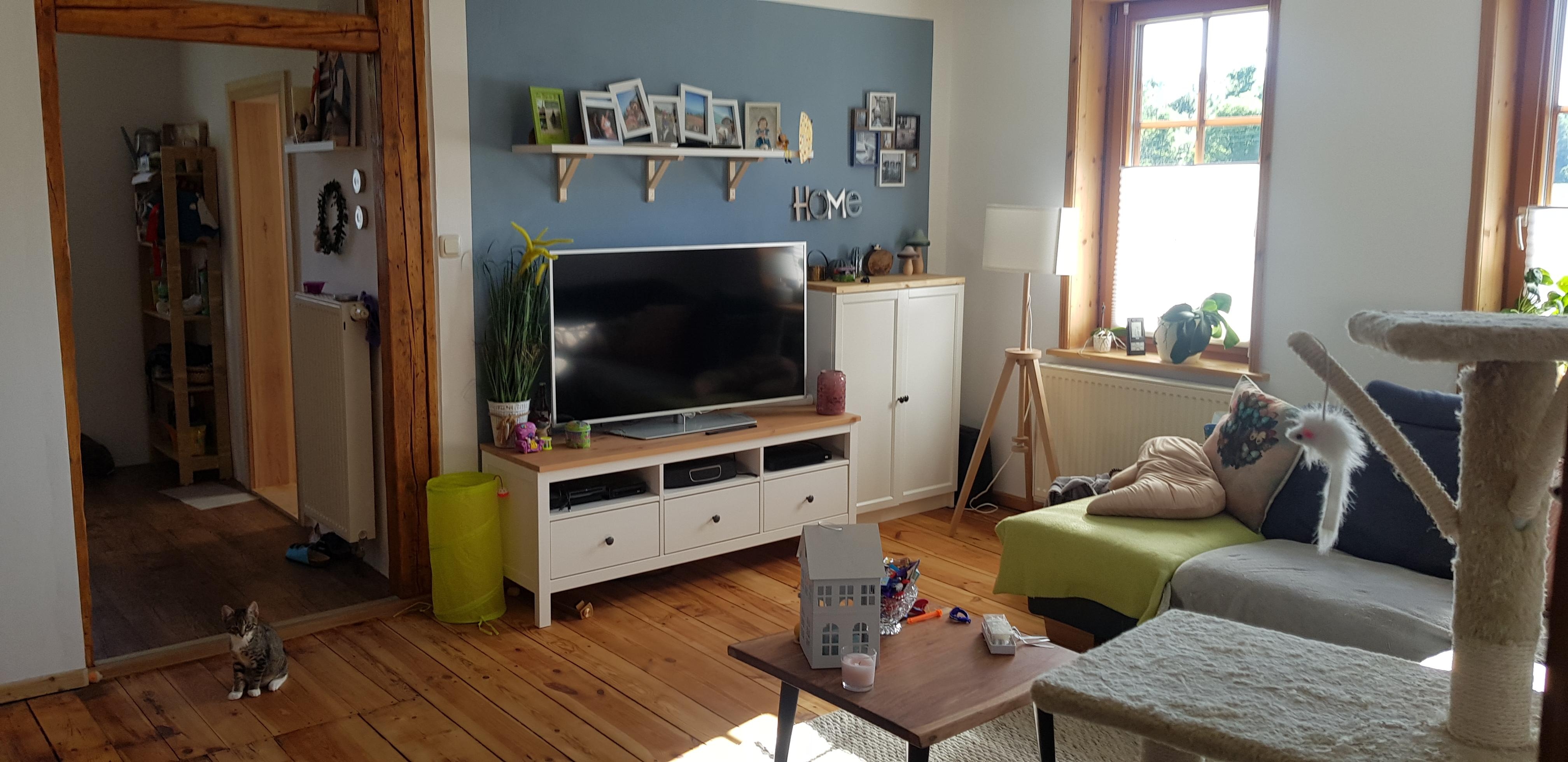Zu Hause im Glück #Wohnzimmer #Ikeahack #Lieblingsblau #Holzdiele #Miau